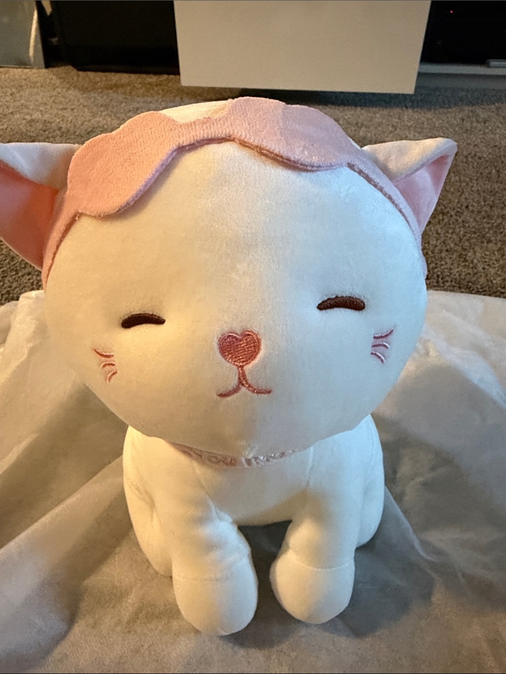 Plush White & Pink Cat Toy for Cats - Soft Pet Plush